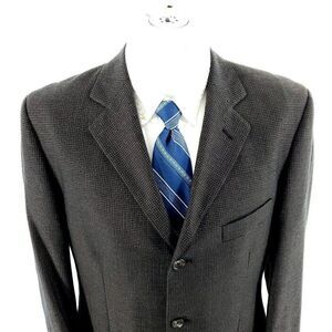 Pronto Uomo Textured Wool Silk 3 Button Sport Coat 38R Black Tan Check Italy Lan